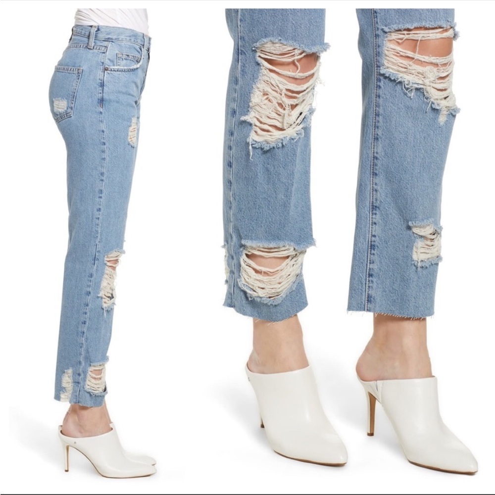 CURRENT/ELLIOTT Ripped Original Straight Leg Jeans with cut hem Size 27 - Picture 2 of 3